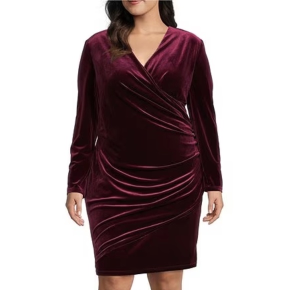 NWT Alex Marie Nikki Stretch Velvet Ruched Social Sheath Dress in Mahogany - Picture 1 of 2